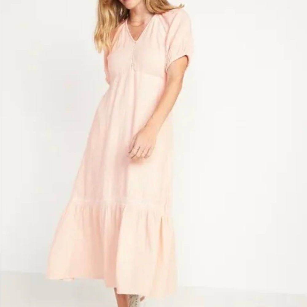 NWT OLD NAVY Crinkle Crepe Maxi Swing Dress Peach-Pink Size Medium